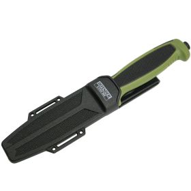 Defender-Xtreme 9.5" Green Rubber Handle Hunting Knife Stainless Steel Gut Hook