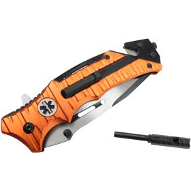 Defender Tactical 8" Spring Assisted Folding Knife 3CR13 Stainless Steel Orange
