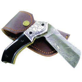 TheBoneEdge Razor Style Blade Damascus Steel Folding Knife 7.5" Handmade