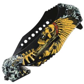 Defender-Xtreme 8.5" Glass Breaker Skull Indian Spring Assisted Folding Knife