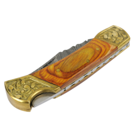 TheBoneEdge 7" Hand Made Damascus Blade Folding Knife Pakkawood Handle Yellow