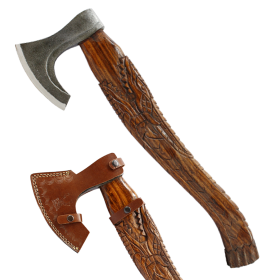 TheBoneEdge 21" Engraved Custom Hand Forged Carbon Steel Viking Axe Ash Wood With Sheath