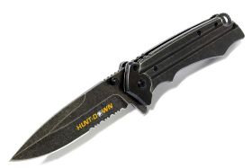 8" Huntdown Spring Assisted Stone Wash Silver Blade with Clip & Belt Cutter