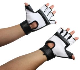 Pro Style Artificial Leather Fingerless Boxing Fighting MMA Training Gloves Black/White