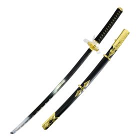 Defender 38" Carbon Steel Samurai Sword Black Gold Emblem Scabbard Dull Blade