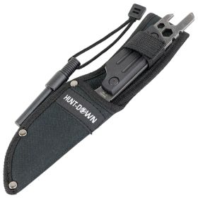 Hunt-Down 9.5" Stonewashed Tanto Fixed Blade Full Tang Knife Sheath & Wrench Tool