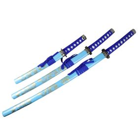 3pc Light Blue Dragon Sanurai Sword Set Carbon Steel Blades with Stand