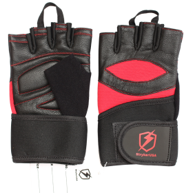 Mens Red / Black Genuine Leather Fingerless Biker Gloves With Padded Palm