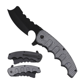8" Carbon Fiber Handle Mini Butcher Style Spring Assisted Folding Knife W/ Belt Clip