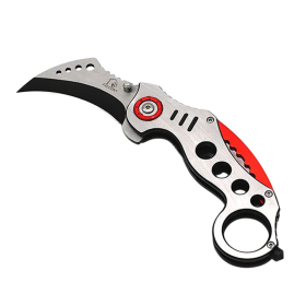 7" Silver & Red Karambit Stainless Steel Blade Spring Assisted Folding Knife With Belt Clip