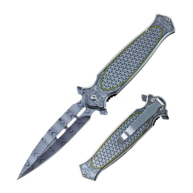8.25" Grey UV Printed Graphic Folding Knife Stainless Steel Handle With Belt Clip