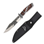 13.5" Eagle Head & Mountains Engraved Blade Wood Handle Hunting Knife With Sheath