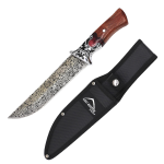 13.5" Steel Embedded Design Blade Wood Handle Hunting Knife With Sheath
