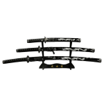 39.5" Dragon Print Design Carbon Steel Blade Black Samurai Sword 3Pcs Set With Stand 