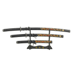 39.5" Dragon Print Design Carbon Steel Blade Samurai Sword Black 3Pcs Set With Stand